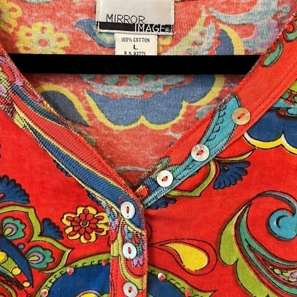 Mirror Image Y2K Multicolor Paisley Print Short Puff Sleeve Top Cotton Size L - Picture 3 of 9